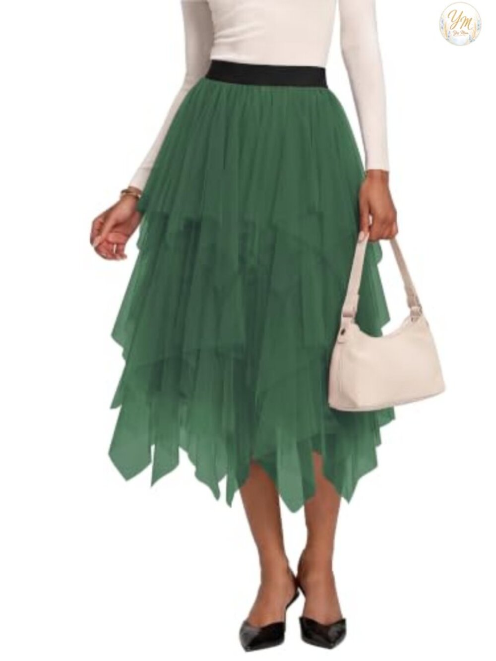 Women's A-Line Mesh Tutu Skirt Fluffy Layered Tulle Midi Long Elastic Waist